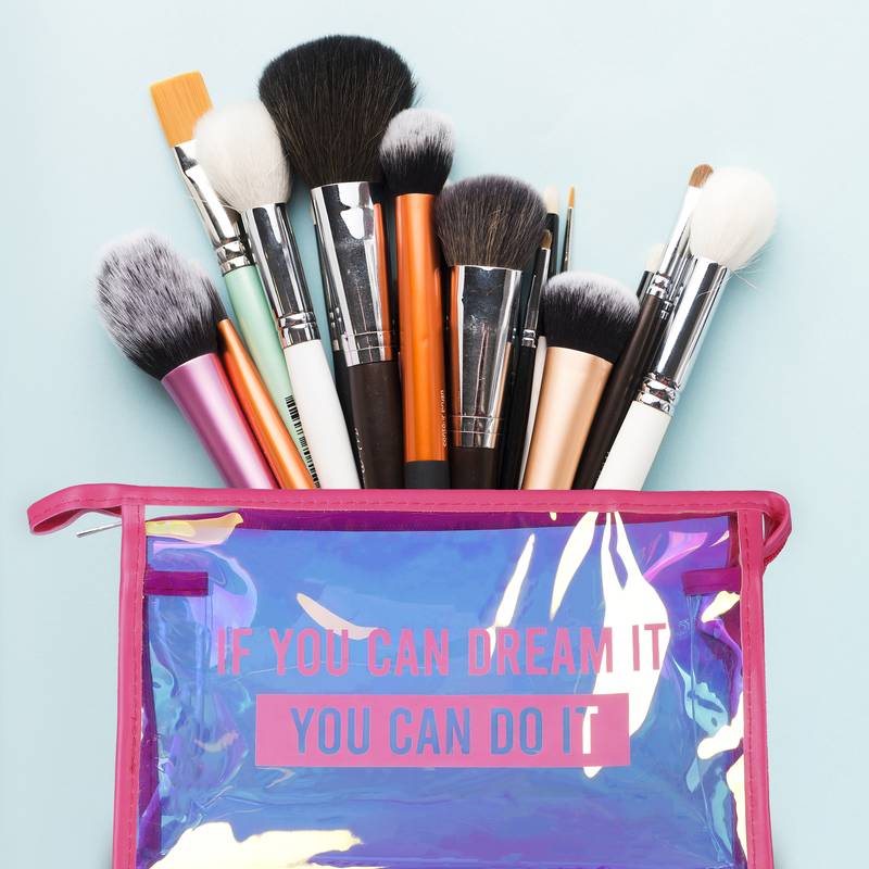 NFI essentials Glossy Makeup Pouch for Women Stylish Pouches for Makeup accessories storage Cosmetic (Dark Pink)