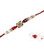 Dreamy Zone Red & White Beads Swastik Rakhi for Bhaiya