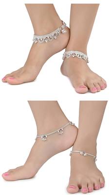 Alloy Silver Plated Indian Traditional Ethnic Fancy Anklets 1
