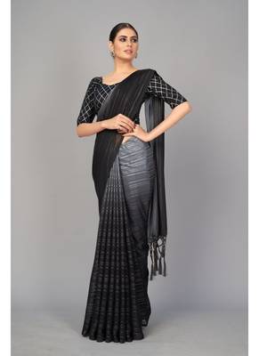 Black woven silk saree with blouse 2