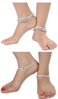 Alloy Silver Plated Indian Traditional Ethnic Fancy Anklets 1