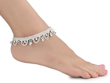 Alloy Silver Plated Indian Traditional Ethnic Fancy Anklets 3