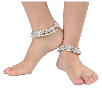 Alloy Silver Plated Indian Traditional Ethnic Fancy Anklets 4