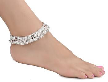 Alloy Silver Plated Indian Traditional Ethnic Fancy Anklets 5