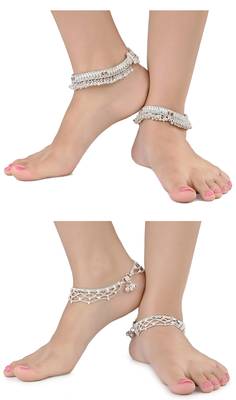 Alloy Silver Plated Indian Traditional Ethnic Fancy Anklets 1