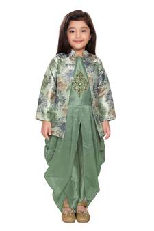 Polyester green plain   Top   Dhoti   Jacket