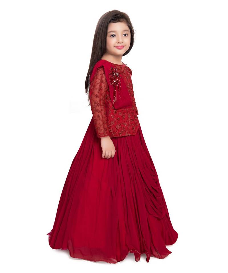 maroon silk blend  Gown