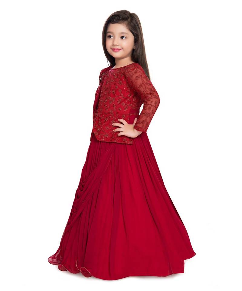 maroon silk blend  Gown