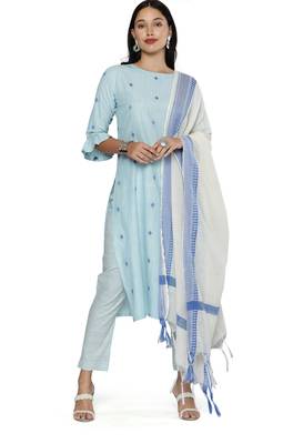Sky-blue weaved cotton salwar 1