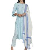 Sky-blue weaved cotton salwar