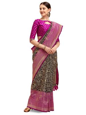 Black woven silk blend saree saree with blouse 1