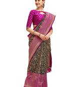 Black woven silk blend saree saree with blouse