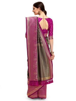 Black woven silk blend saree saree with blouse 2
