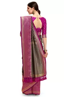 Black woven silk blend saree saree with blouse