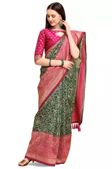 Green woven art silk saree saree with blouse