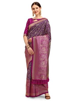 Purple woven silk blend saree saree with blouse 1