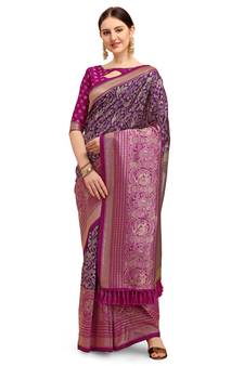 Purple woven silk blend saree saree with blouse