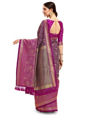 Purple woven silk blend saree saree with blouse 2