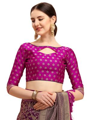 Purple woven silk blend saree saree with blouse 5