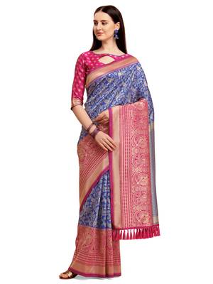 Blue woven silk blend saree saree with blouse 1
