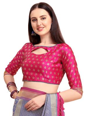 Blue woven silk blend saree saree with blouse 3