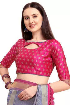 Blue woven silk blend saree saree with blouse