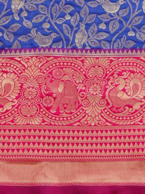 Blue woven silk blend saree saree with blouse 5