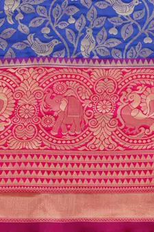 Blue woven silk blend saree saree with blouse