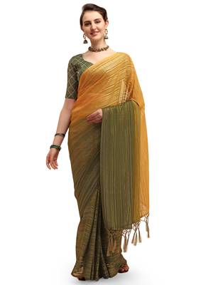 Green woven silk blend saree with blouse 1