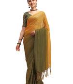 Green woven silk blend saree with blouse
