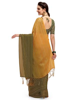 Green woven silk blend saree with blouse 2