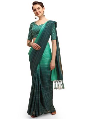 Aqua blue woven silk blend saree with blouse 1