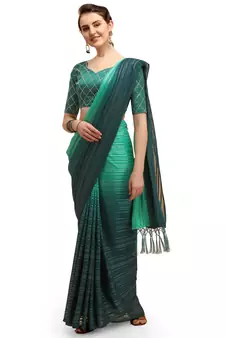 Aqua blue woven silk blend saree with blouse