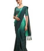 Aqua blue woven silk blend saree with blouse