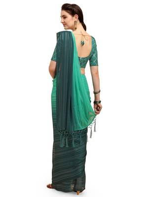Aqua blue woven silk blend saree with blouse 2