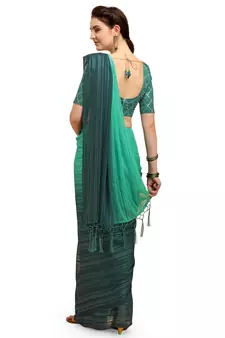 Aqua blue woven silk blend saree with blouse