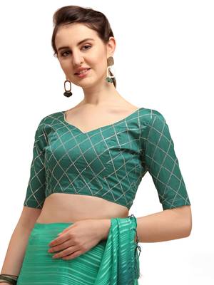 Aqua blue woven silk blend saree with blouse 5
