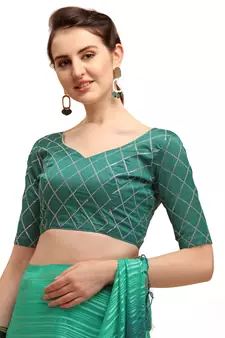 Aqua blue woven silk blend saree with blouse