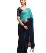 Blue woven silk blend saree with blouse