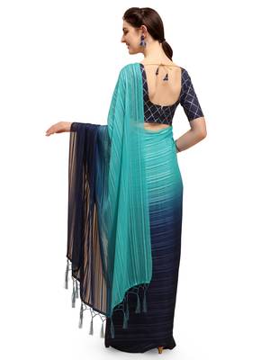 Blue woven silk blend saree with blouse 2