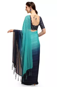 Blue woven silk blend saree with blouse