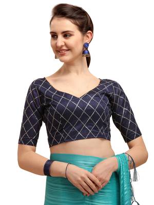 Blue woven silk blend saree with blouse 5