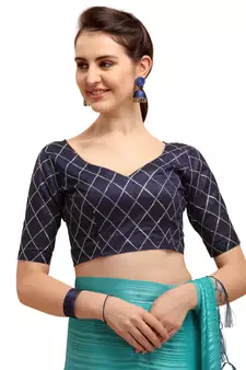 Blue woven silk blend saree with blouse
