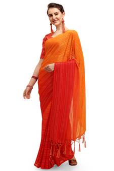 Red woven silk blend saree with blouse