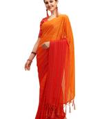 Red woven silk blend saree with blouse