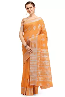 Orange woven cotton saree with blouse