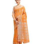 Orange woven cotton saree with blouse