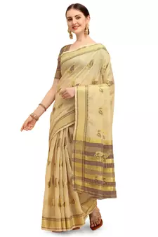Cream woven linen saree with blouse