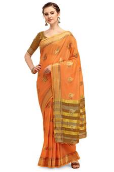 Orange woven linen saree with blouse