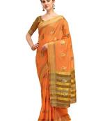Orange woven linen saree with blouse